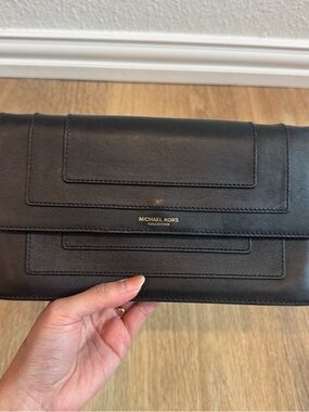 Michael Kors Black Leather Crossbody Clutch